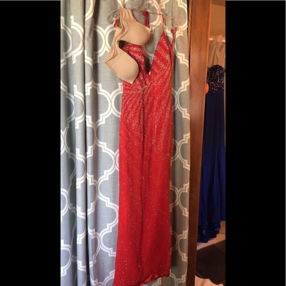 Red Alyce Beaded V-Neck Prom Dress